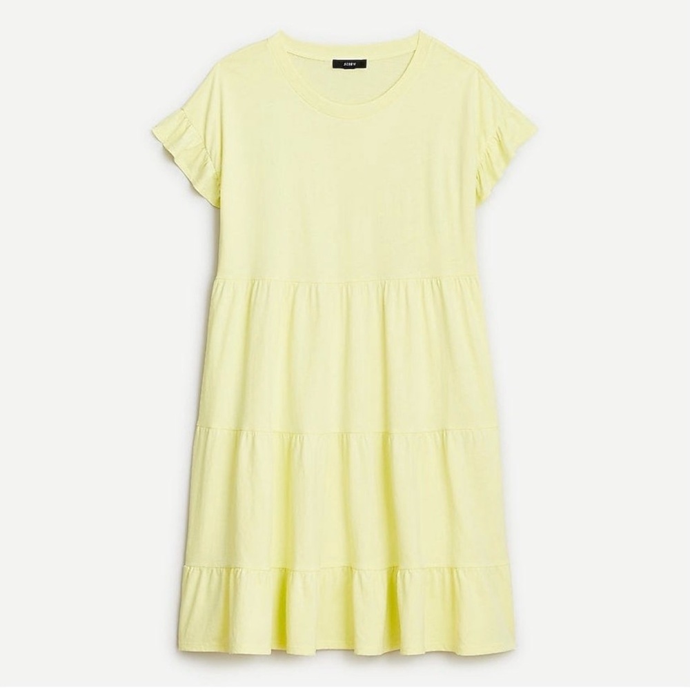 J. Crew Tiered Dress in Broken-In Jersey with Ruffled Sleeves- Yellow